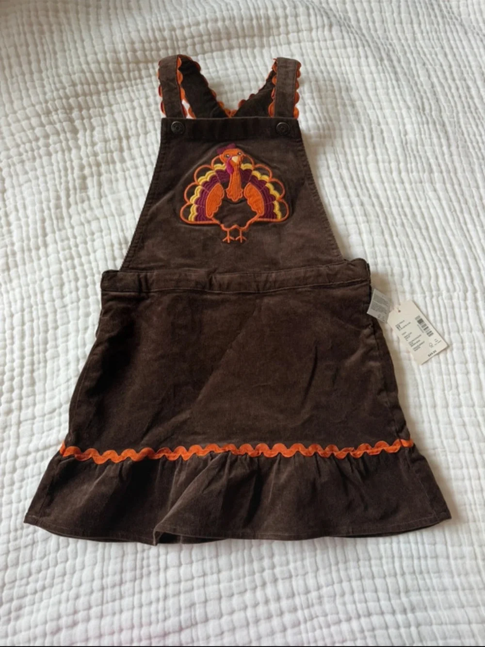 Gymboree Turkey Thanksgiving Overalls Brown Corduroy & Orange  Girl Dress Size 5
